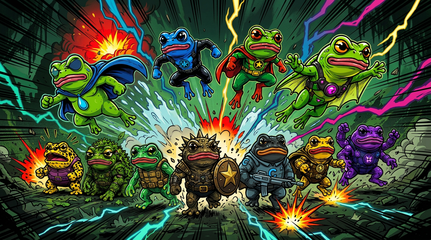 The frog heroes charge forward through an explosive burst of swamp water